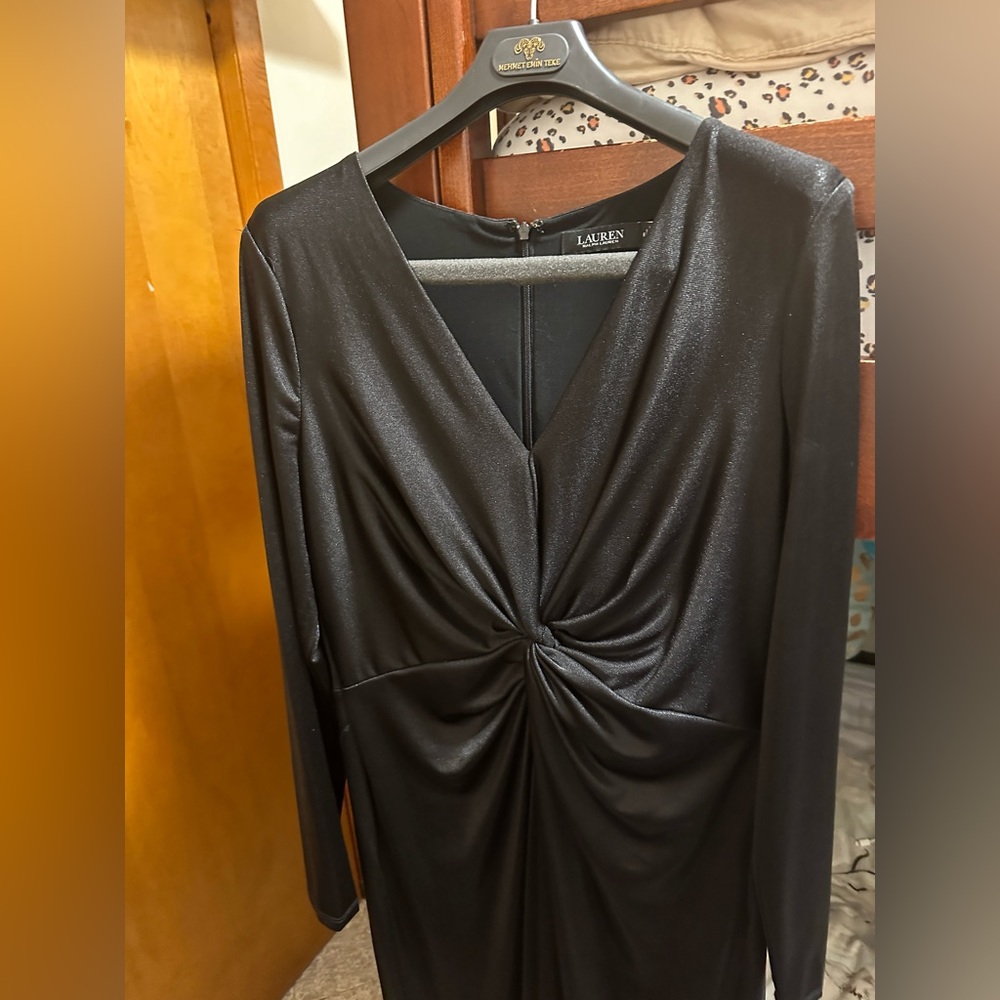 Ralph Lauren Black Long Sleeve Twist-Front Dress